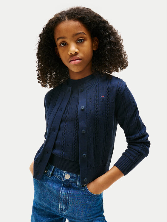 Tommy Hilfiger Кардиган Pointelle KG0KG08677 Тъмносин Regular Fit за Момичета цена