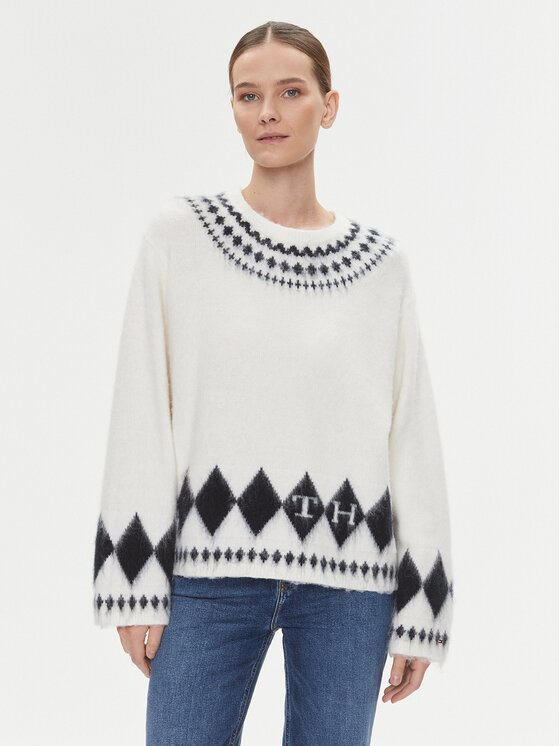 Tommy Hilfiger Пуловер Fairisle WW0WW40089 Екрю Oversize за Жени цена