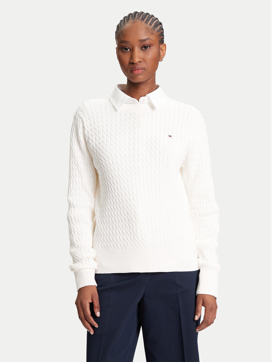 Tommy Hilfiger Пуловер Fine WW0WW44993 Екрю Regular Fit за Жени цена