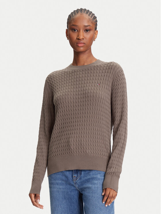 Tommy Hilfiger Пуловер Fine WW0WW44993 Кафяв Regular Fit за Жени цена