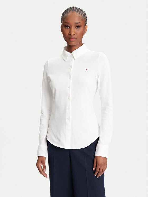 Tommy Hilfiger Риза 1985 WW0WW43528 Екрю Slim Fit за Жени цена