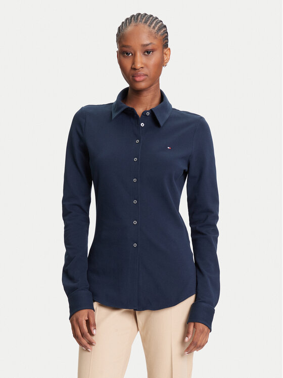 Tommy Hilfiger Риза 1985 WW0WW43528 Тъмносин Slim Fit за Жени цена