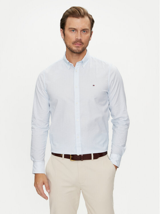Tommy Hilfiger Риза Micro Foulard MW0MW35813 Светлосиньо Slim Fit за Мъже цена