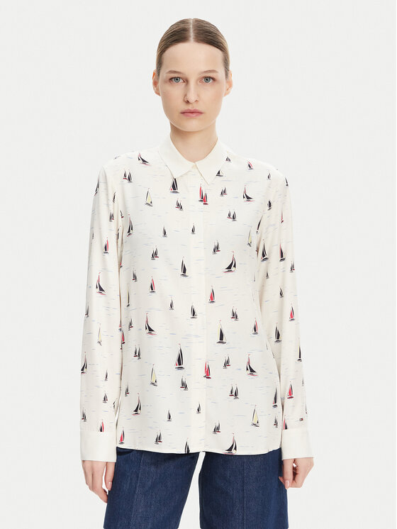 Tommy Hilfiger Риза WW0WW44036 Екрю Relaxed Fit за Жени цена