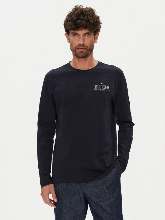 Tommy Hilfiger Тениска с дълъг ръкав Stack MW0MW41293 Тъмносин Regular Fit за Мъже цена