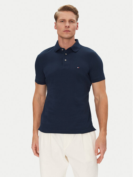 Tommy Hilfiger Тениска с яка и копчета 1985 MW0MW17771 Тъмносин Slim Fit за Мъже цена