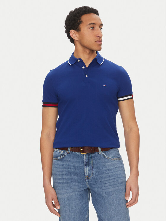 Tommy Hilfiger Тениска с яка и копчета Flag Cuff MW0MW38458 Син Slim Fit за Мъже цена