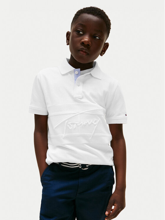 Tommy Hilfiger Тениска с яка и копчета Flag KB0KB09714 Бял Regular Fit за Момчета цена