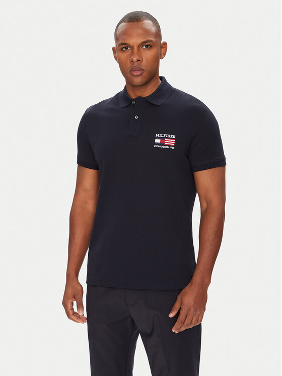 Tommy Hilfiger Тениска с яка и копчета Flag MW0MW39836 Тъмносин Regular Fit за Мъже цена