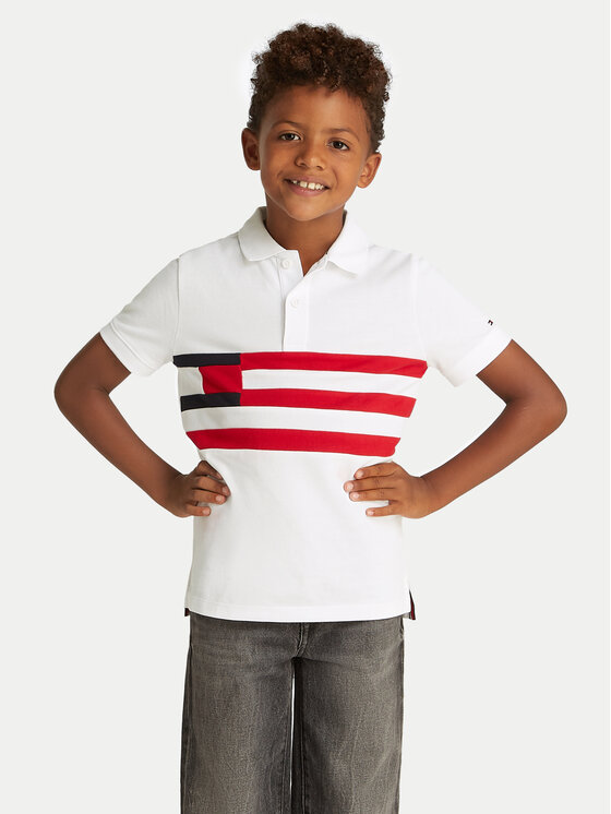 Tommy Hilfiger Тениска с яка и копчета KB0KB09528 S Бял Regular Fit за Момчета цена