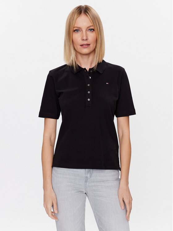 Tommy Hilfiger Тениска с яка и копчета Pique WW0WW37820 Черен Regular Fit за Жени цена