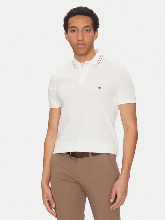 Tommy Hilfiger Тениска с яка и копчета Placket Interest MW0MW38459 Бял Regular Fit за Мъже цена