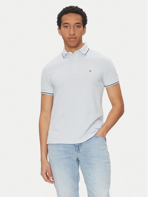 Tommy Hilfiger Тениска с яка и копчета Seasonal MW0MW39993 Светлосиньо Slim Fit за Мъже цена
