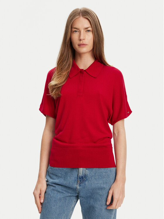 Tommy Hilfiger Тениска с яка и копчета WW0WW45652 Червен Regular Fit за Жени цена
