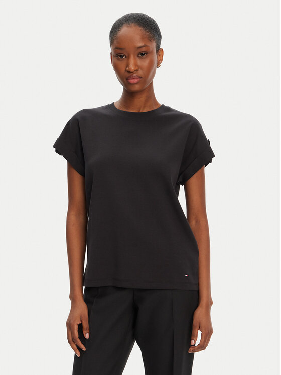Tommy Hilfiger Тишърт Gold Button WW0WW45628 Черен Regular Fit за Жени цена