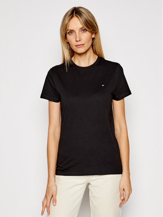 Tommy Hilfiger Тишърт Heritage Crew WW0WW22043 Черен Regular Fit за Жени цена