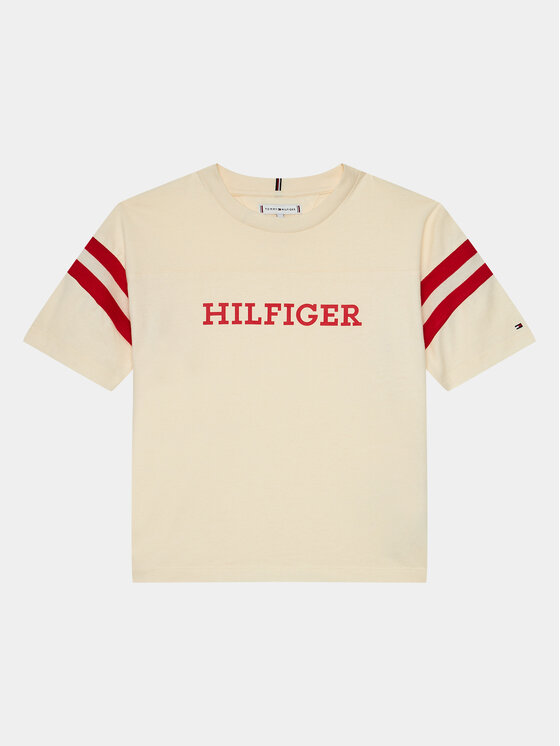 Tommy Hilfiger Тишърт Monotype Varsity KG0KG07717 D Бежов Relaxed Fit за Момичета цена