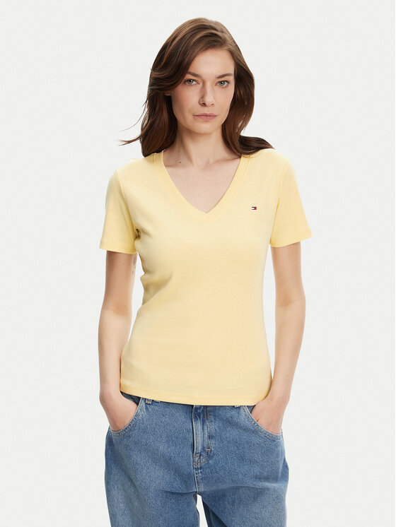 Tommy Hilfiger Тишърт New Cody WW0WW40584 Жълт Slim Fit за Жени цена