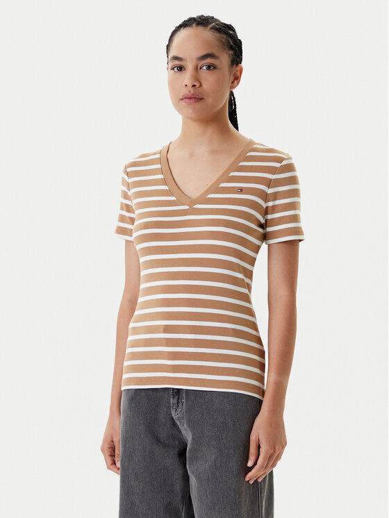 Tommy Hilfiger Тишърт New Cody WW0WW40584 Кафяв Slim Fit за Жени цена