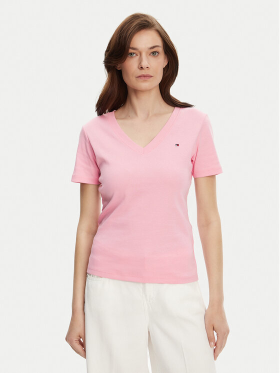 Tommy Hilfiger Тишърт New Cody WW0WW40584 Розов Slim Fit за Жени цена