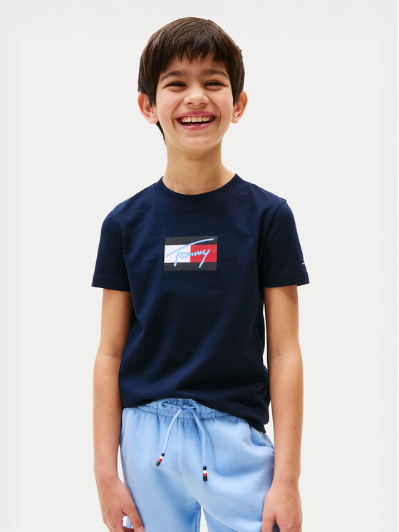 Tommy Hilfiger Тишърт Script Flag KB0KB09725 Тъмносин Regular Fit за Момчета цена
