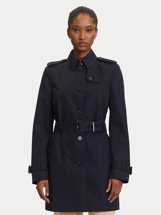 Tommy Hilfiger Тренч Heritage Single WW0WW24966 Тъмносин Regular Fit за Жени цена