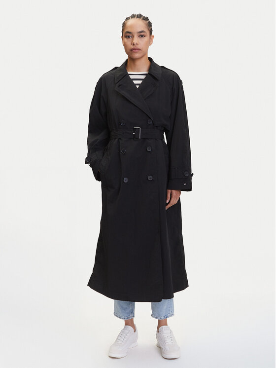 Tommy Hilfiger Тренч WW0WW45632 Черен Oversize за Жени цена