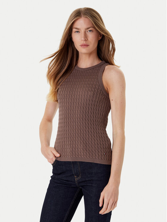 Tommy Hilfiger топ WW0WW45706 Кафяв Slim Fit за Жени цена