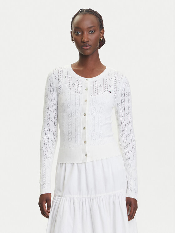 Tommy Jeans Кардиган Pointelle DW0DW20966 Бял Regular Fit за Жени цена