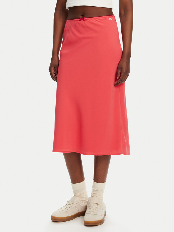 Tommy Jeans Миди пола Tjw Midi Aop Skirt DW0DW20272 Коралов Regular Fit за Жени цена