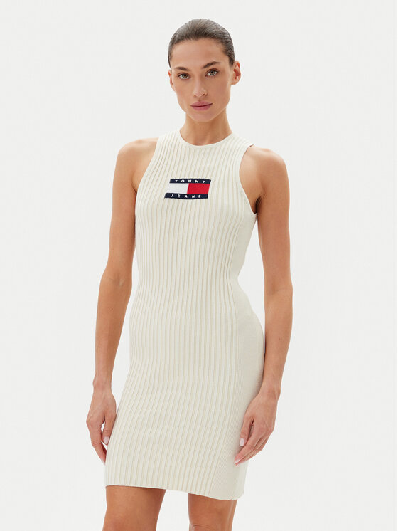 Tommy Jeans Плетена рокля DW0DW20877 Екрю Slim Fit за Жени цена