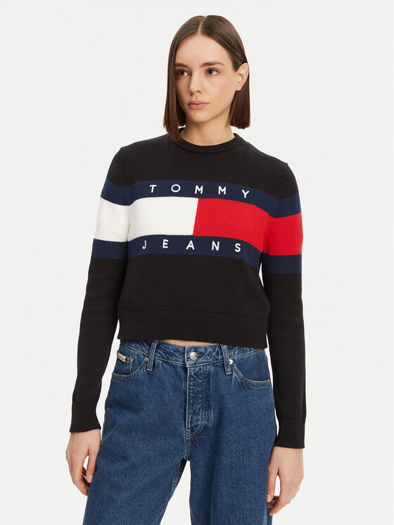 Tommy Jeans Пуловер Center Flag DW0DW19335 Черен Regular Fit за Жени цена