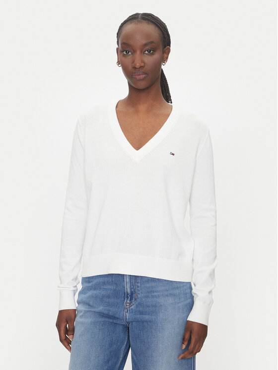 Tommy Jeans Пуловер Essential DW0DW19888 Бял Regular Fit за Жени цена