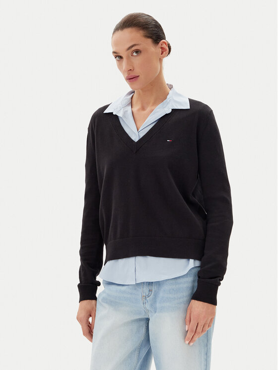 Tommy Jeans Пуловер Essential DW0DW19888 Черен Regular Fit за Жени цена