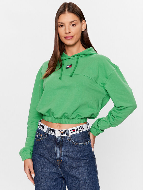 Tommy Jeans Суитшърт Elasticated Badge DW0DW16135 Зелен Relaxed Fit за Жени цена