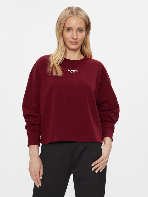 Tommy Jeans Суитшърт Ess Logo DW0DW16393 Бордо Cropped Fit за Жени цена