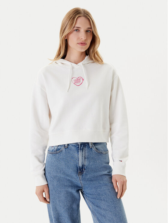 Tommy Jeans Суитшърт Heart DW0DW21408 Бял Relaxed Fit за Жени цена