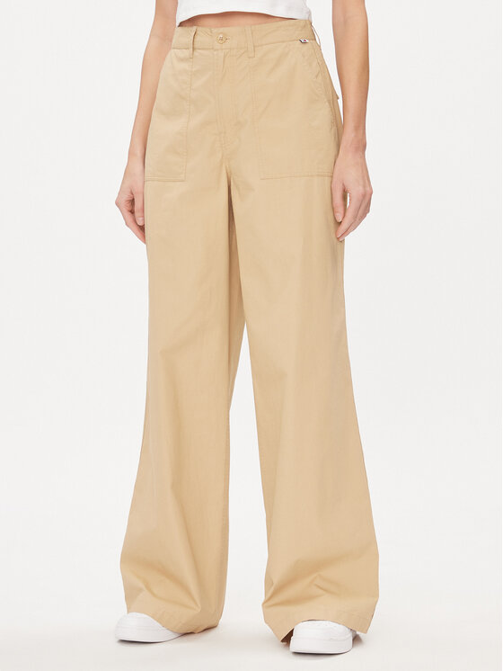 Tommy Jeans Текстилни панталони Claire DW0DW17314 Бежов Wide Leg за Жени цена