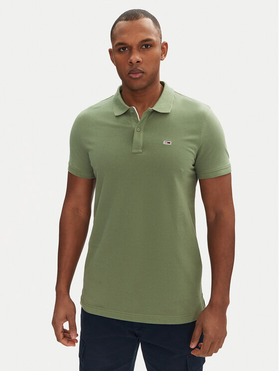 Tommy Jeans Тениска с яка и копчета DM0DM20676 Зелен Slim Fit за Мъже цена