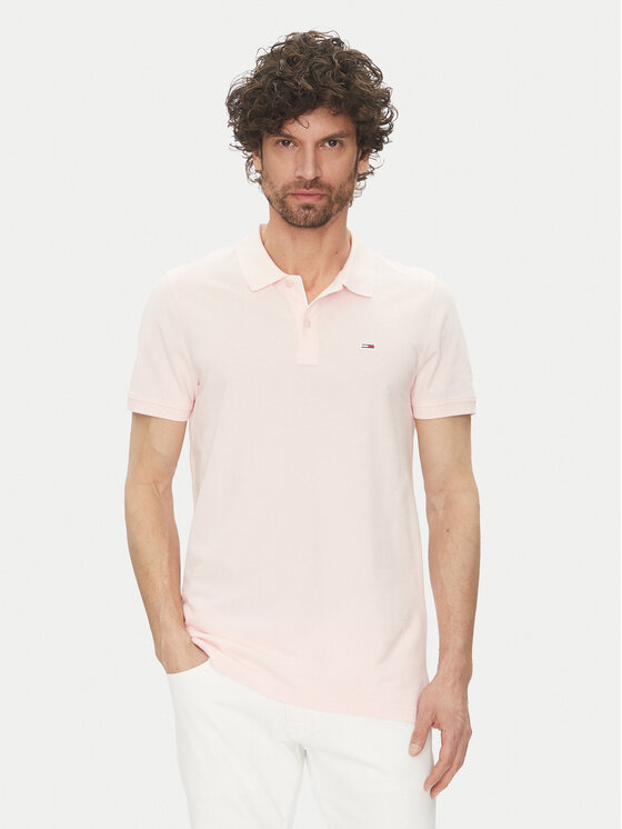 Tommy Jeans Тениска с яка и копчета DM0DM20676 Розов Slim Fit за Мъже цена