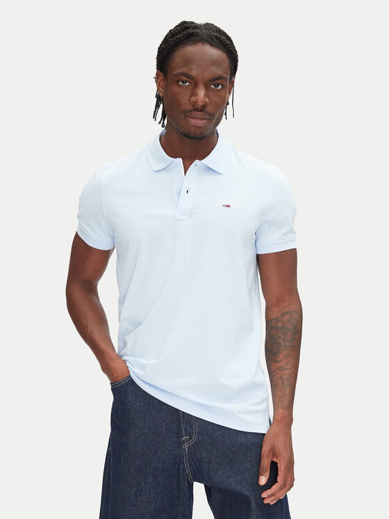 Tommy Jeans Тениска с яка и копчета DM0DM20676 Светлосиньо Slim Fit за Мъже цена