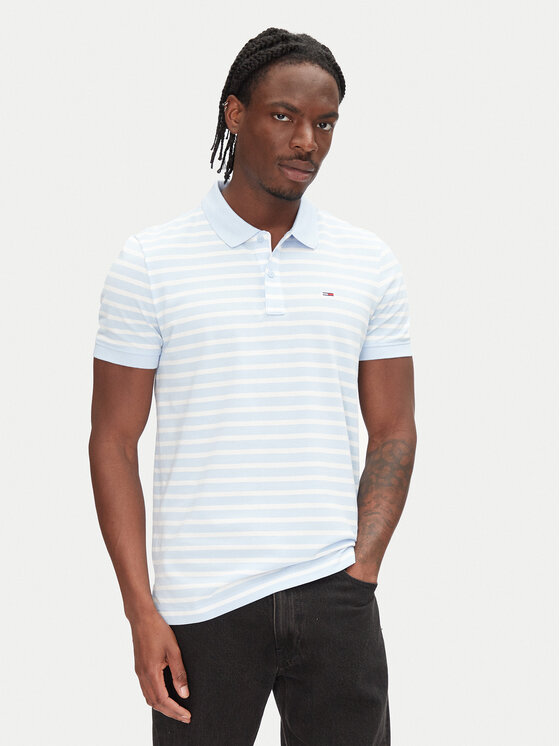 Tommy Jeans Тениска с яка и копчета DM0DM20676 Светлосиньо Slim Fit за Мъже цена