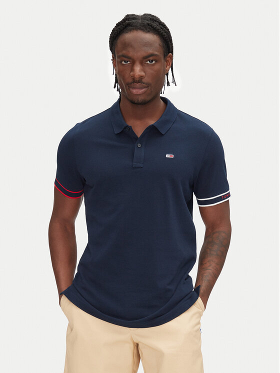 Tommy Jeans Тениска с яка и копчета Flag Cuff DM0DM21306 Тъмносин Slim Fit за Мъже цена