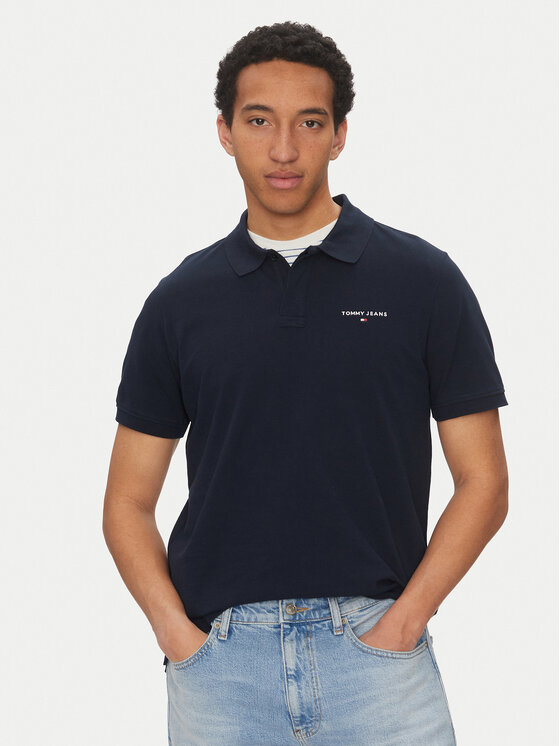 Tommy Jeans Тениска с яка и копчета Linear DM0DM20914 Тъмносин Regular Fit за Мъже цена