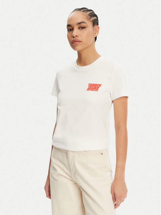 Tommy Jeans Тишърт Bubble DW0DW21338 Бял Regular Fit за Жени цена