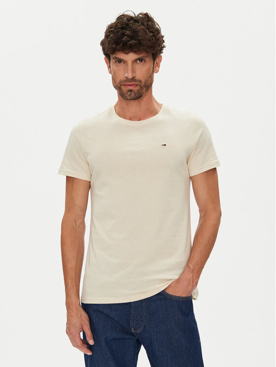 Tommy Jeans Тишърт DM0DM04411 Бежов Slim Fit за Мъже цена