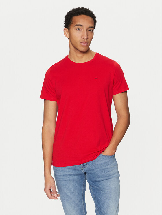 Tommy Jeans Тишърт DM0DM04411 Червен Slim Fit за Мъже цена