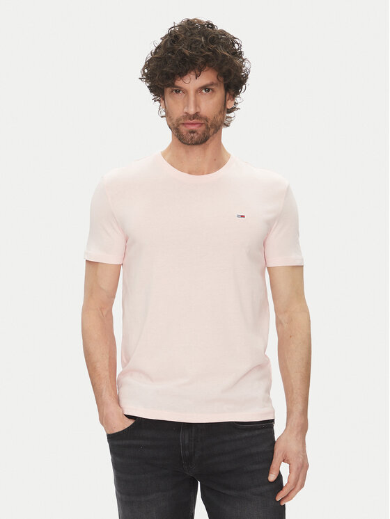 Tommy Jeans Тишърт DM0DM20363 Розов Slim Fit за Мъже цена