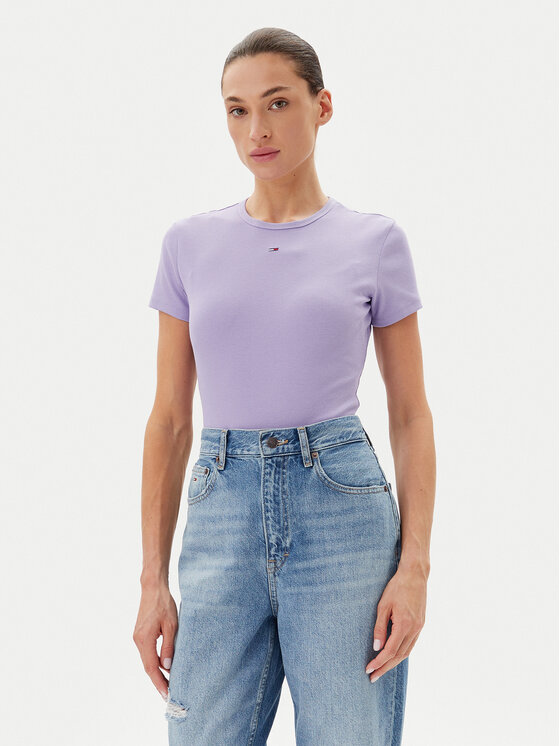 Tommy Jeans Тишърт Essential DW0DW17383 Виолетов Slim Fit за Жени цена