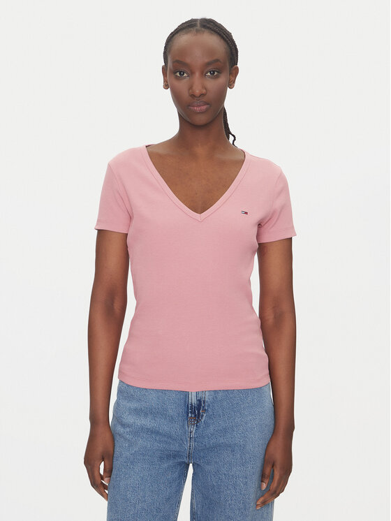 Tommy Jeans Тишърт Essential DW0DW17385 Розов Slim Fit за Жени цена